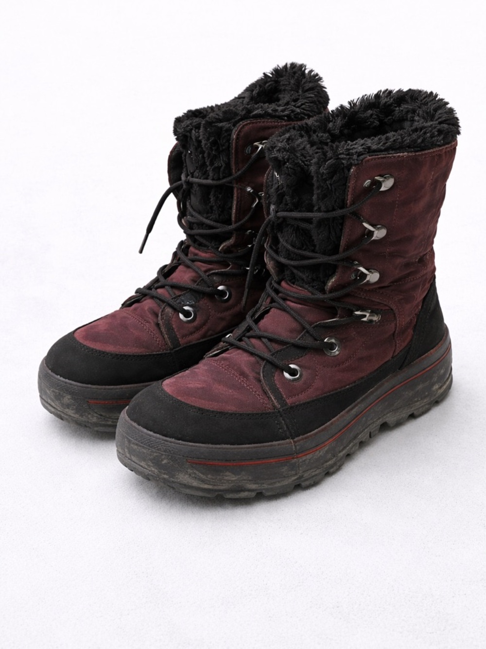 Pajar Women's Burgundy and Black Faux-Fur Lace-Up Winter Boots